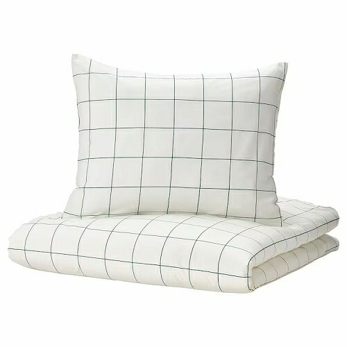 【楽天市場】IKEA イケア 掛け布団カバー＆枕カバー ホワイト 白 グリーン 緑 チェック シングル 150x200cm 50x60cm