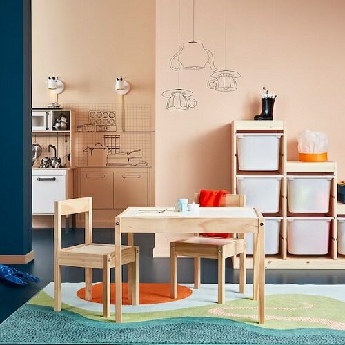 IKEA イケア 子供用テーブル チェア2脚付 ホワイト 白 パイン材 