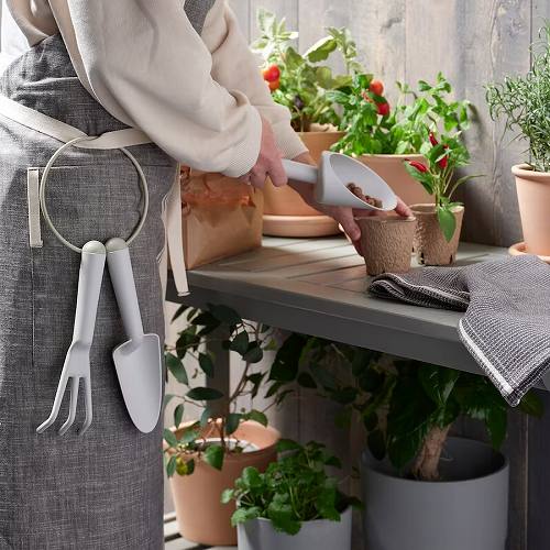 Ikea イケア ガーデニングセット M グレースマロー 3点 Grasmaro 花 ライトグレー 屋外用 ライトグリーン 室内