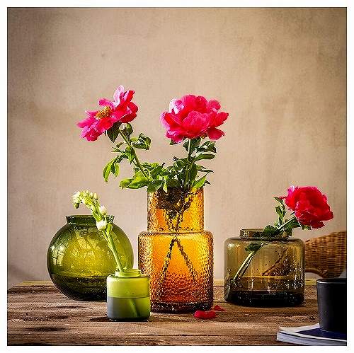 IKEA イケア 花瓶 模様入り ブラウン 26cm m60536032 KONSTFULL