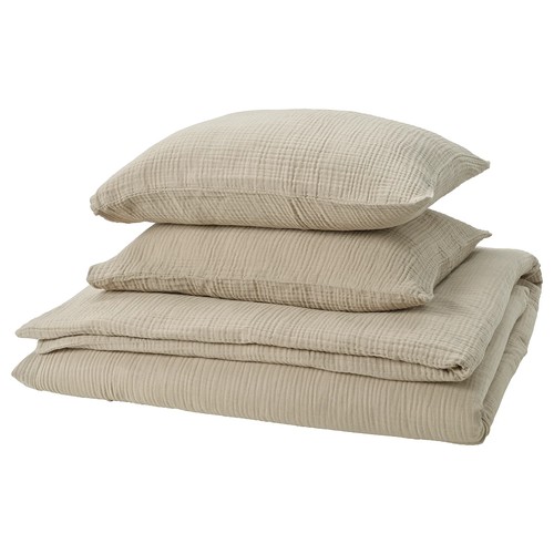 IKEA イケア 掛け布団カバー＆枕カバー2枚 グレーベージュ ダブル 200x200/50x60cm m00646095 SCHERSMIN シェルスミン｜株式会社クレール