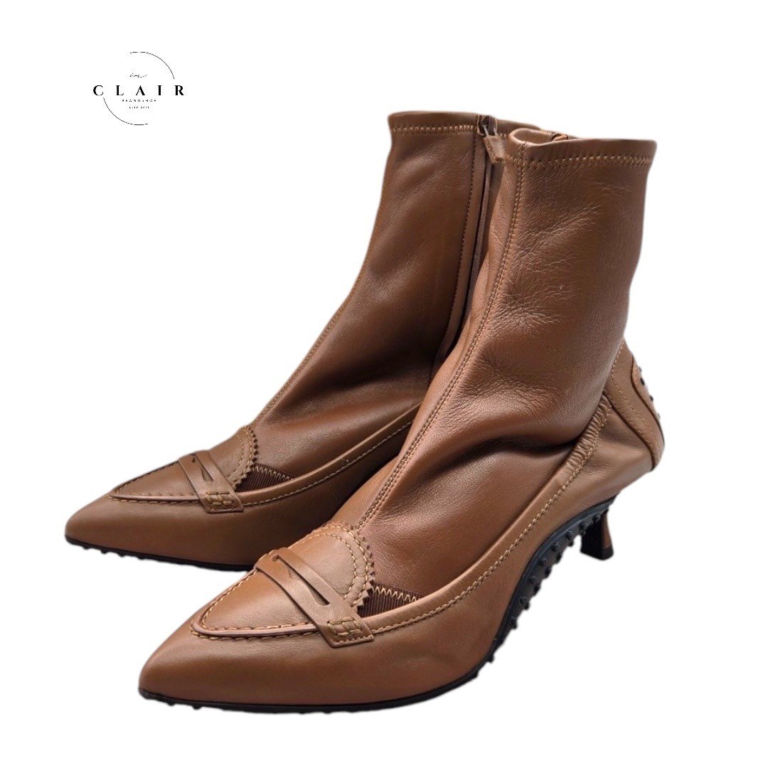 【中古】トッズ ブーツ シューズ ショートブーツ GOMMA T50 59B TRONCHETTO STRETCH L63 CARAMELLO SC ブラウン レザー 27cm レディース TOD&rsquo;S｜CLAIRSTORE 店