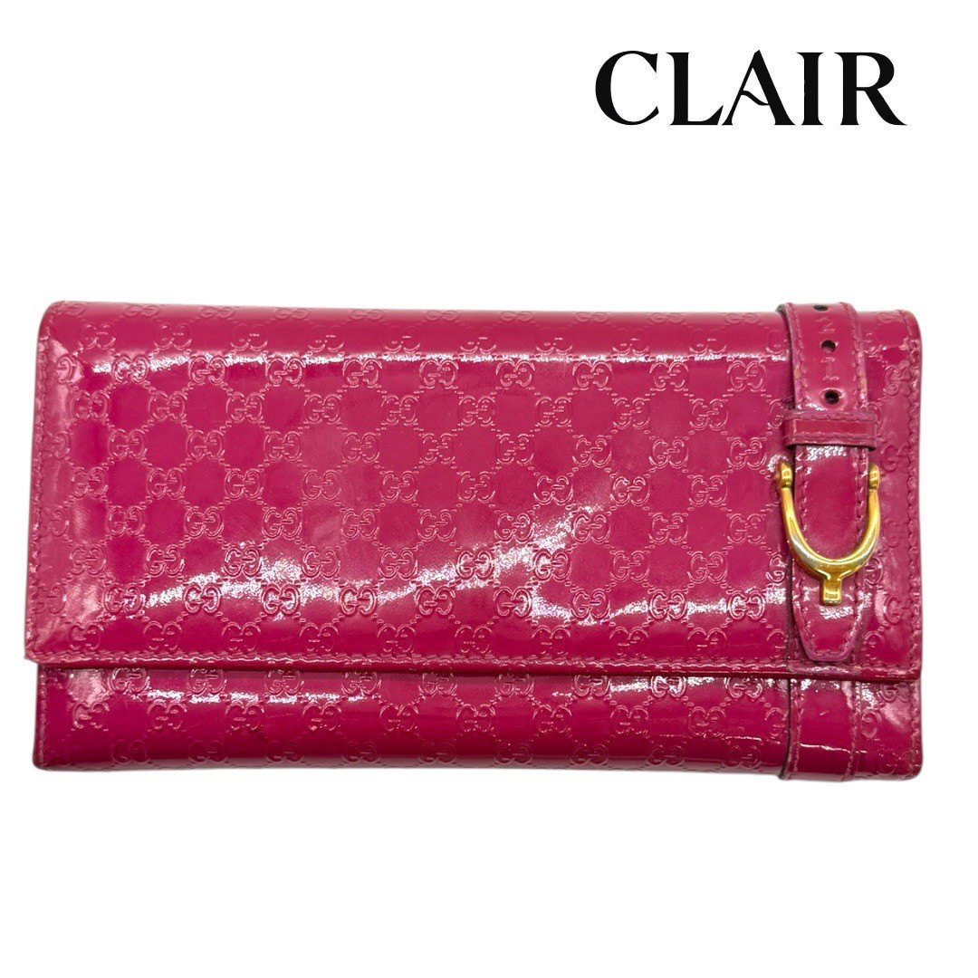 【美品】GUCCI マイクロシマ ラブリーハート　ロゴ金具 エナメル ピンク 美品】GUCCI マイクロシマ ラブリーハート ロゴ金具 エナメル