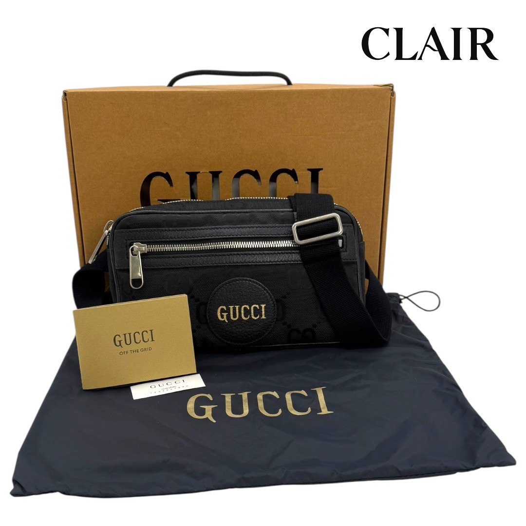 【中古】グッチ オブザグリッドバッグ キャンパス×レザー ベルトバッグ ウエストバッグ ショルダーバッグ 斜め掛け 631341 ブラック レディース メンズ gucci