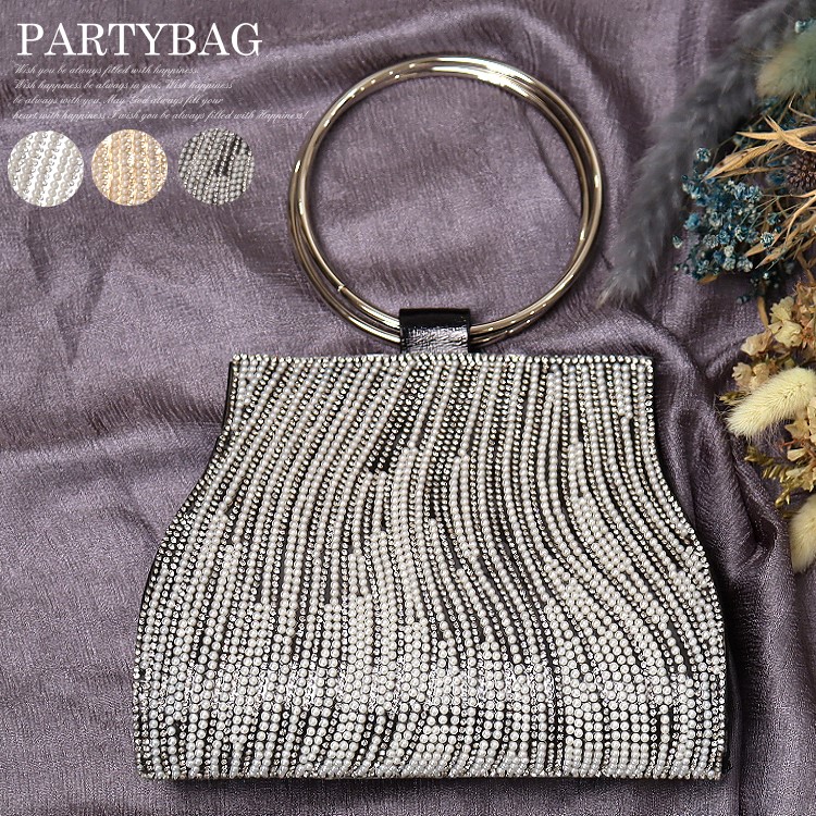 【美品】ハンドバッグ チェーン ビーズ ヴィンテージ ゴールド 肩掛け パーティ ビンテージ】ビーズバッグ 金具豪華 ゴールド✕白 チェーン収納