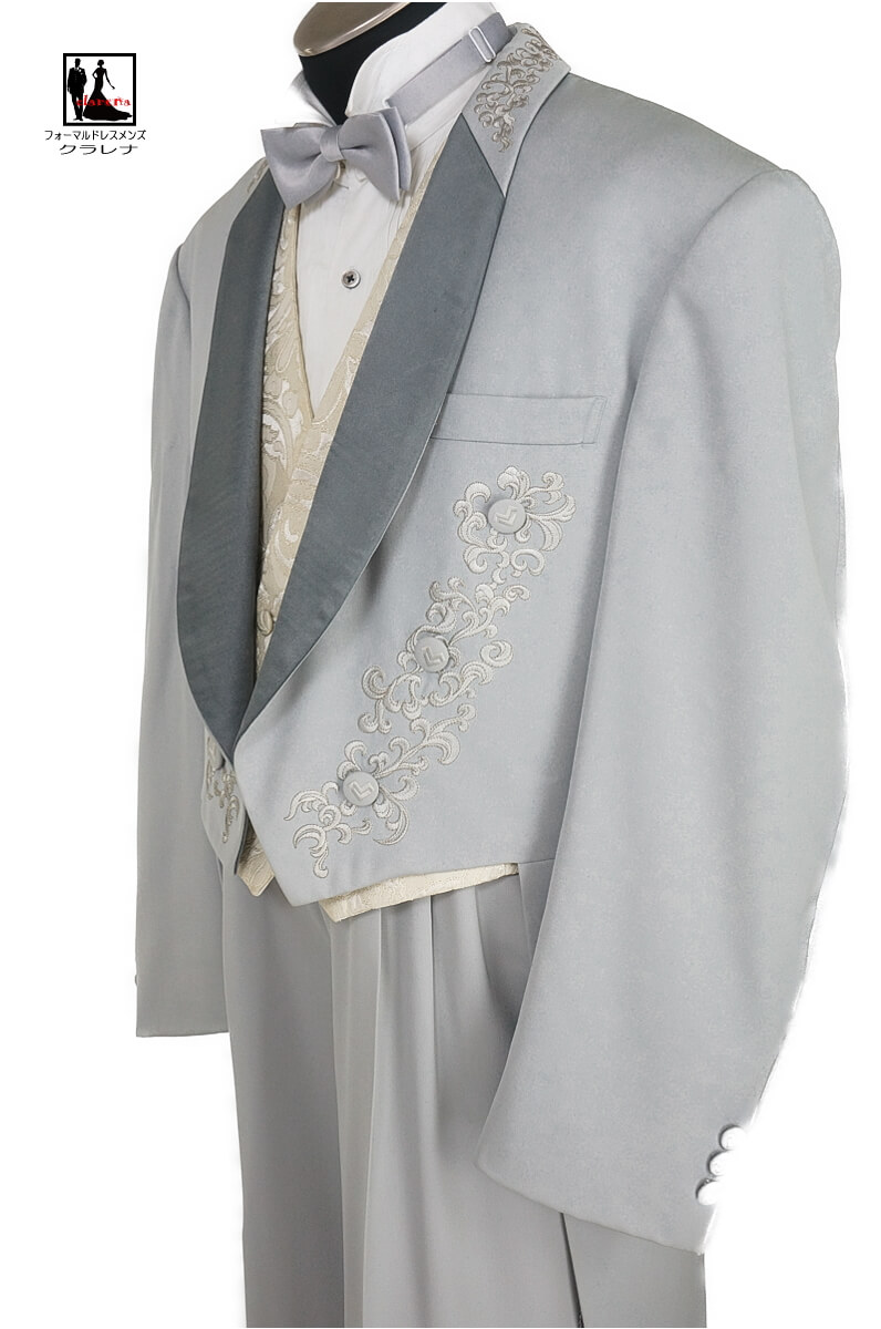 送料無料 燕尾 テールコート クラレナの Mario Valentino 薄グレー 刺繍入 エンビ服ll L M S Mmm969 Used品 中古 洋装 メンズ 燕尾服 Mozago Com