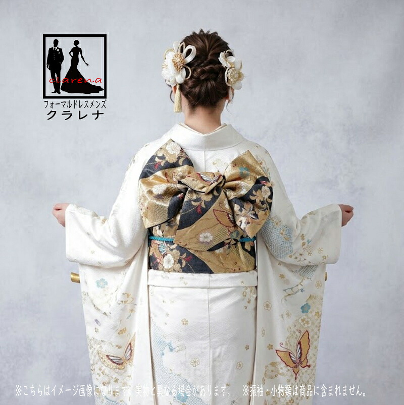 《フォーマル衣装》販売 クラレナの 金 黒 枝垂れ桜 蝶 振袖用 正絹 袋帯 (cl_kimono2514) (中古) (USED) (リサイクル)【和装】【着物】【女性】