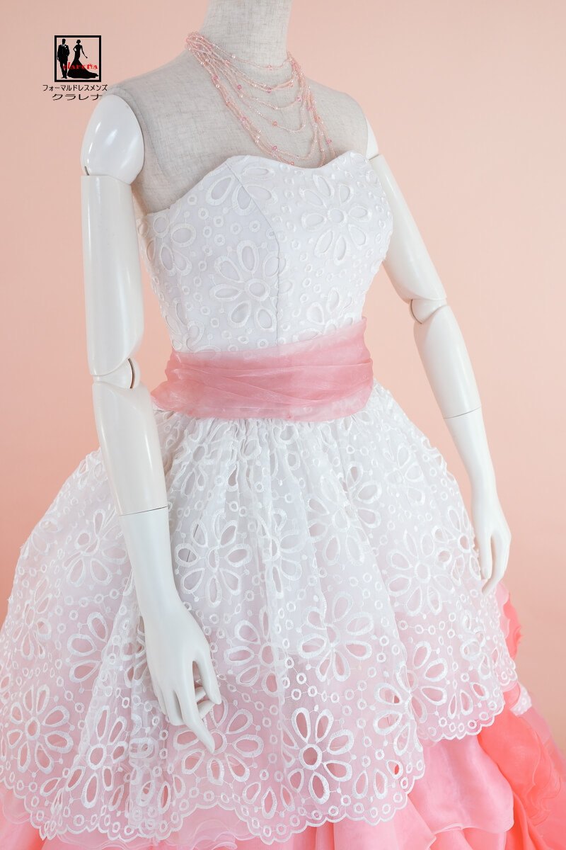 楽天市場 送料無料 二次会 花嫁 ウエディング 演奏会 イブニングクラレナの ネックレス イヤリング付き セパレートタイプ 白 サーモン オレンジ カラードレス 7号フリー Clc4643 中古 Used品 リサイクル 洋装 ドレス Cd7 フォーマルドレスメンズ