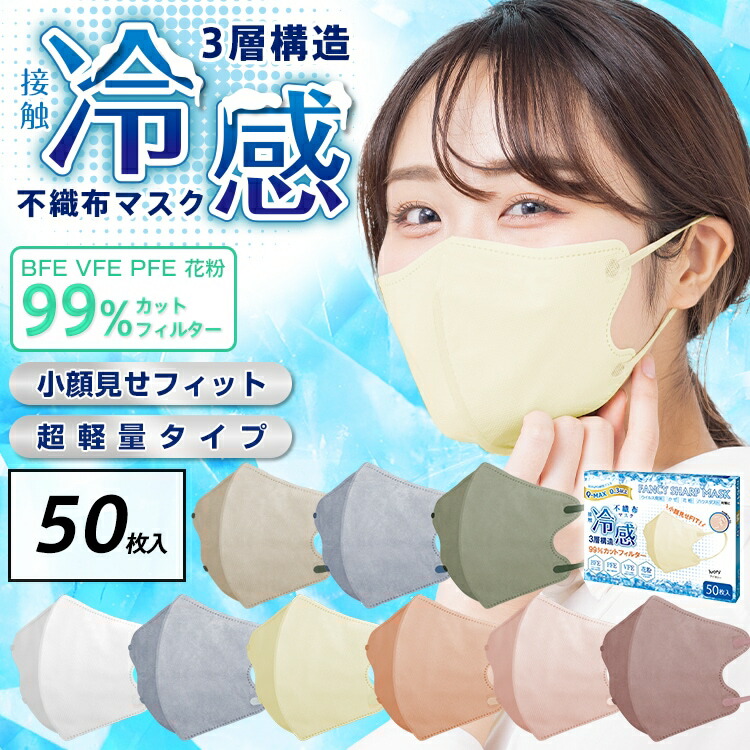 【割引クーポン配布中】使い捨て 不織布 冷感マスク 夏用 夏用マスク 冷たい 花粉 かぜ ハウスダスト 飛沫 50枚入り やわらかい 柔らか 軽量 快適 耳痛くない 女性 無地 白 使い捨てマスク