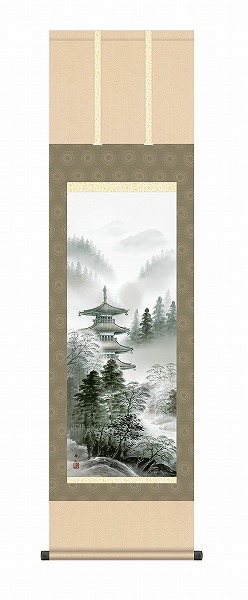 掛け軸 ③ Amazon｜白抜掛け軸 掛軸 無地【尺五横 緞子三段表装】趣彩掛軸