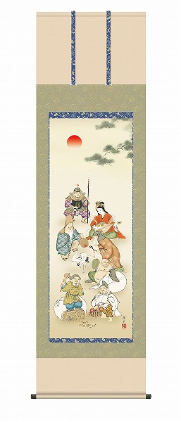 【メーカー直送】 掛け軸 床の間 掛軸 モダン 七福神 鵜飼雄平 尺五