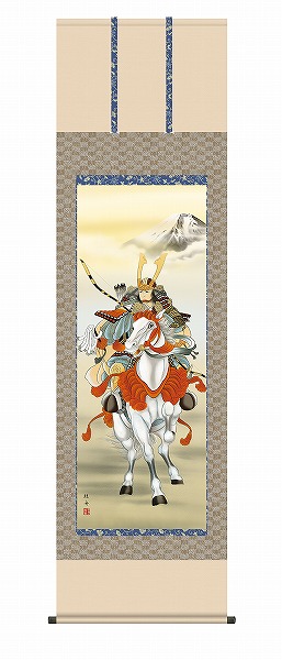 【メーカー直送】 掛け軸 床の間 掛軸 モダン 白馬武者 長江桂舟 尺五