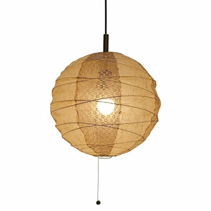 【メーカー直送】 和室 照明 和風ペンダントライト cross(クロス) 丸提灯 雲龍ベージュ×小梅茶 45cm ランプ別売 PN2-45 彩光デザイン
