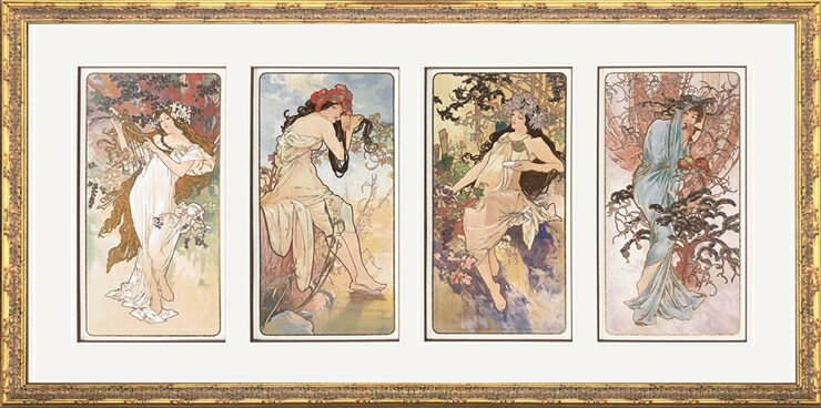 絵画 版画 額絵 おしゃれ アルフォンス・ミュシャ Four seasons(春夏秋冬) GAM-62464