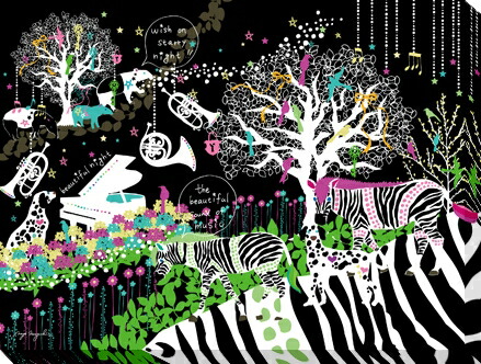 アートパネル 絵画 版画 おしゃれ かわいい 可愛い 動物 自然 音楽 アートパネル ホラグチカヨ stary night 2 ZKH-52556