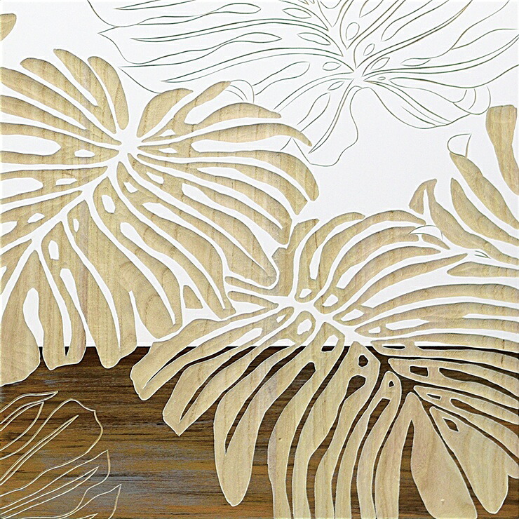 絵画 おしゃれ 木製 木彫り ウッド スカルプチャー アート「ワイルド モンステラ（WH+NP）」 SA-15051