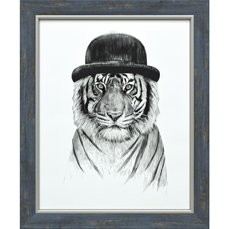 絵画 版画 額縁 おしゃれ バラズス ショルティ「ウェルカム トゥ ザ ジャングル」 BS-12006 虎 トラ 動物 かわいい かっこいい 帽子｜照明 おしゃれ 家具 通販 クラセル