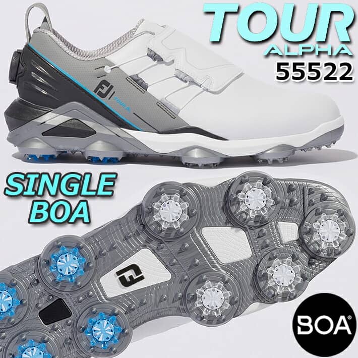 FJ TOUR ALPHA SINGLE BOA MEN'S GOLF SHOES ツアーアルファー シングル ボア メンズ ゴルフシューズ ホワイト  グレー 55522 7サイズ 横幅 ウィズ 見事な