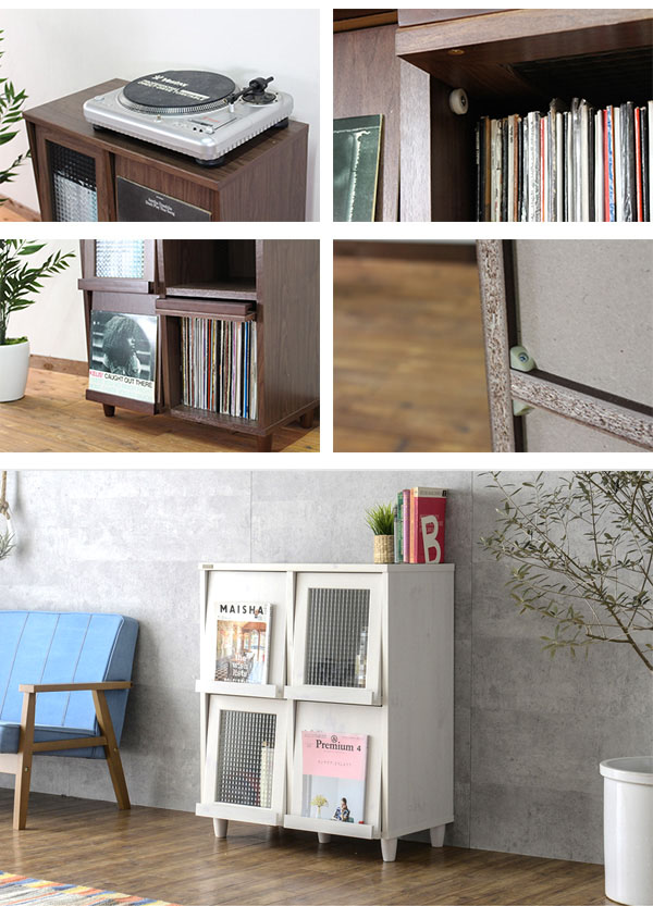 ショップ ディスプレイラック レコードラック 扉付き レコード 収納棚 リビング 収納 棚 ガラス ラック おしゃれ フラップ扉 本棚 脚付き 木製 書斎 ディスプレイ 収納ラック テレワーク Fucoa Cl