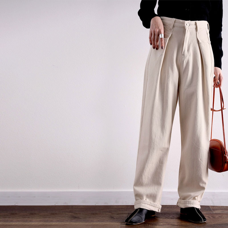 楽天市場 Family 送料無料 ハイウエスト ゆったり タック入り シルエット 大人 ワイド ストレート デニム レディース ボトムス ジーンズ 大きいサイズ 小さいサイズ S M L Ll デニムパンツ メンズライク シンプル 春 夏 21ss Classical Elf クラシカルエルフ