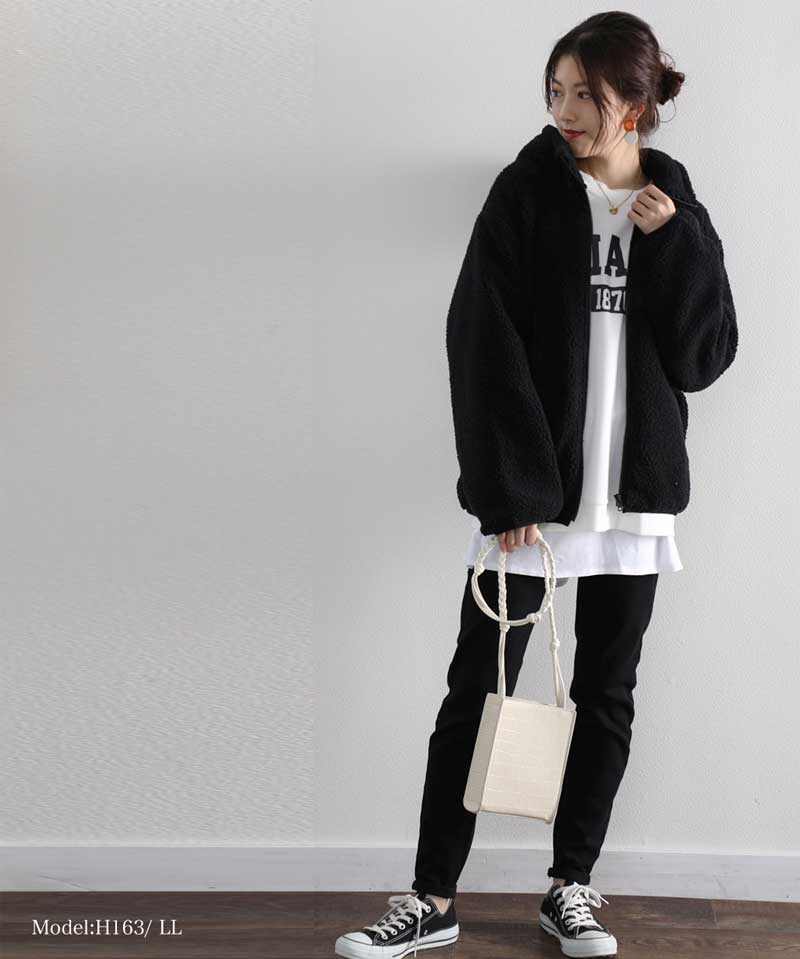 楽天市場 高レビュー 送料無料 ボア ブルゾン レディース 大きいサイズ 秋 冬 ボア フード付き アウター コート ファー もこもこ 防寒 大人 ショート丈 軽い 厚手 小さいサイズ 体型カバー Classical Elf クラシカルエルフ