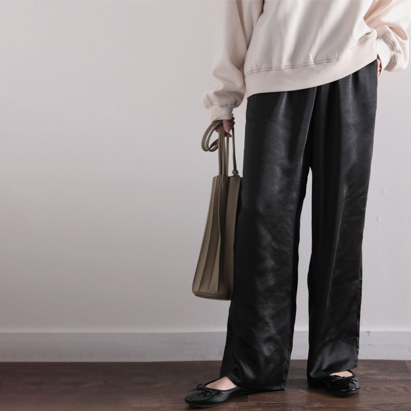 楽天市場 メール便 送料無料 レディース ボトムス パンツ フレアパンツ 無地 サテン ワイド リラックスパンツ イージーパンツ フルレングス きれいめ 大きいサイズ ゴム ゆったり 秋 冬 S M L Xl Xxl 黒 カーキ モカ 21aw クラシカルエルフ Clfl002 Classical Elf