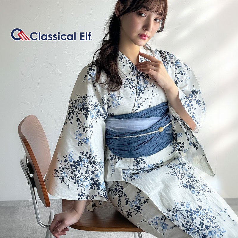 4/12 23:59まで まとめ買いクーポンで2点で5％OFF| 【 クラシカルエルフ classical elf 】 浴衣 レディース 兵児帯 ゆかた へこおび 2点セット フラワー 白地 大人かわいい お祭り 花火大会 清涼感 い 快適 大きいサイズ 春 夏 ce1070162