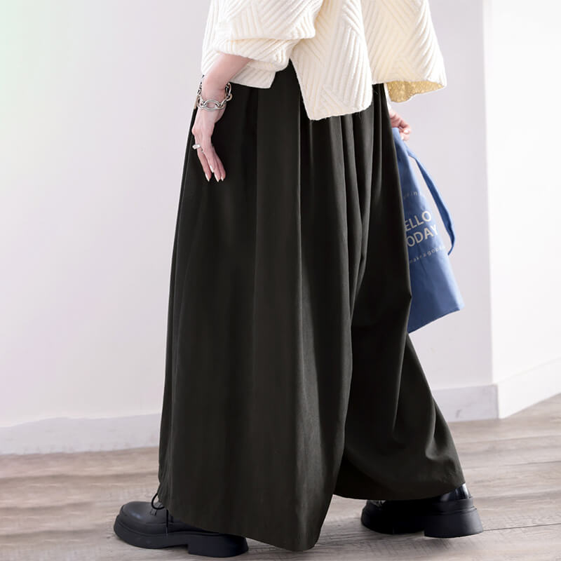楽天市場 送料無料 ボトムス ガウチョパンツ レディース 大きいサイズ オーバーサイズ ゆったり ピーチ起毛 マット ワイドパンツ スカート やわらか たっぷり ギャザー ウエストゴム 丈長め ベージュ ブラック アイボリー Xl L M S 秋 冬 21aw クラシカルエルフ