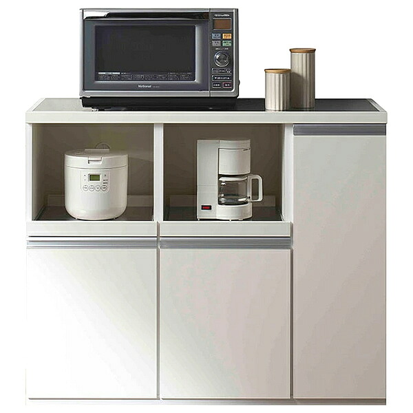 【KITCHEN COUNTER　キッチンカウンター　幅約115cm　】スーパーホワイト　レンジ台　キッチン収納　スライドレール　特殊プリント化粧板　完成品　日本製　F★★★★ 38,870円