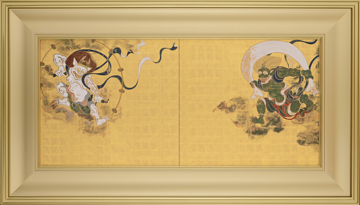 尾形光琳「風神雷神図」シルクスクリーン 証明シール有 重要文化財 限定品 額縁入 尾形光琳「風神雷神図」シルクスクリーン 証明シール有 重要文化