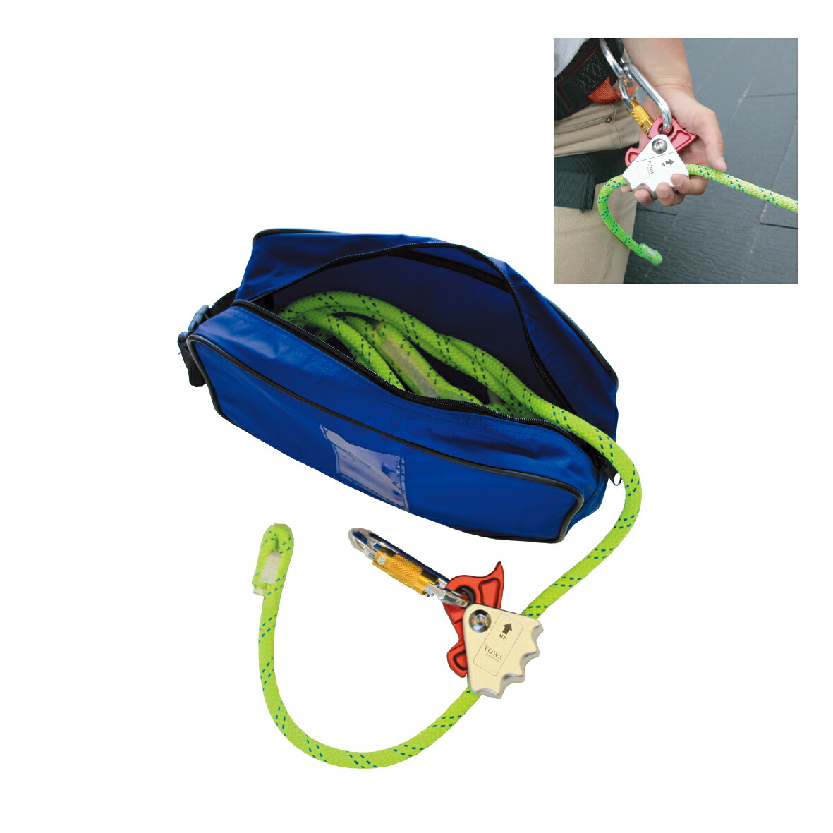 TOWA ワンタッチ レストレイン セット 10m (TWWR100) 【業務用 プロ用 ロープ ブランコ アクセス カラビナ ガラス ウインドウ 窓掃除 外壁 清掃 掃除 トーワ|掃除用品クリーンクリン店