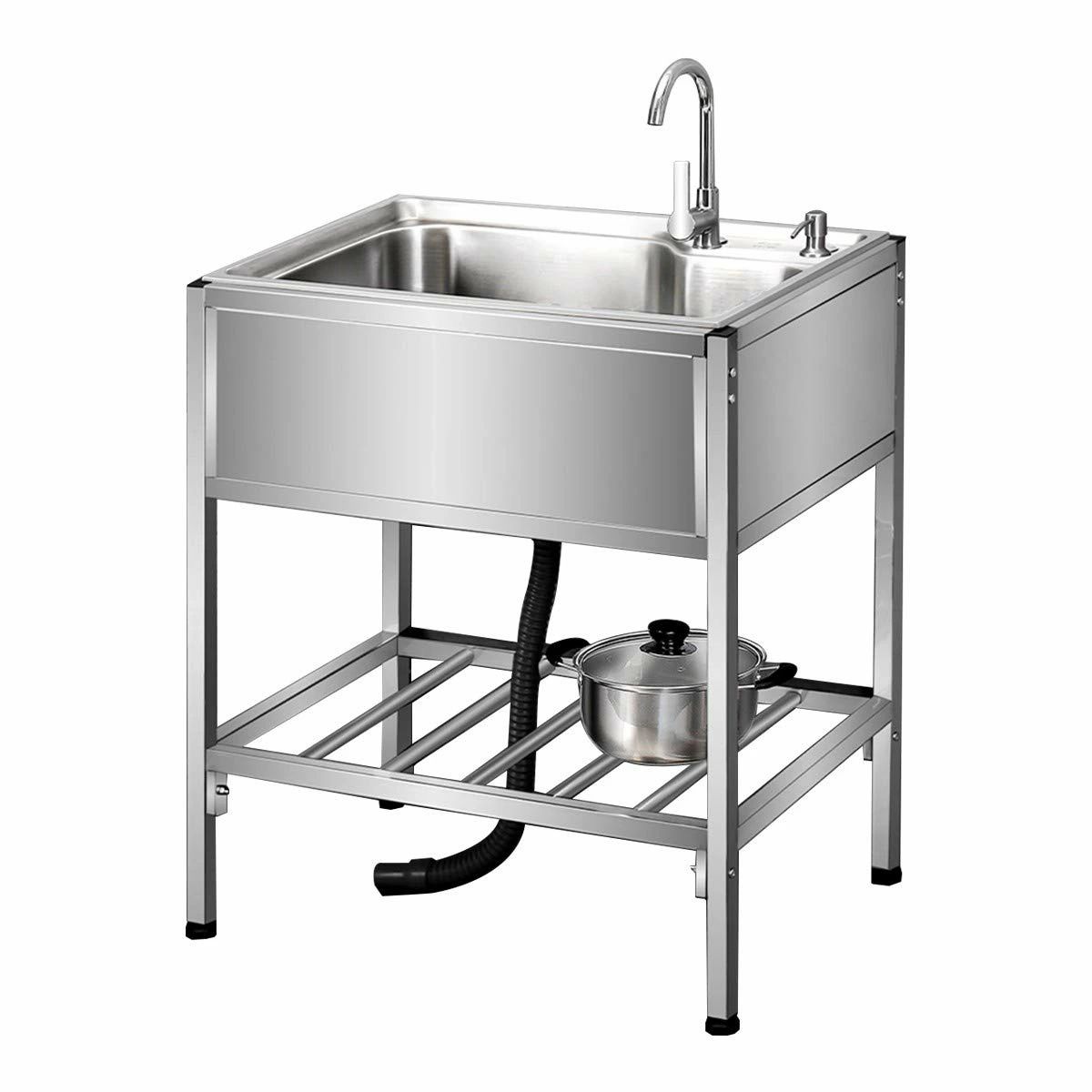 ガーデンシンク 錆びにくい シンプル 工場 ステンレス 建築現場 お手入れ簡単58cm-304ステンレス ベランダ ダブルシンク 混合水栓あり 簡易流し台 シングルシンク 屋外 庭先|クリーニングエイト