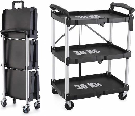 ツールワゴンキャスター付き添い人3段折りたたみ総耐荷重90kgキャビネットツールボックス物の具棚キッチンワゴンキャリーワゴン納める手押し車配膳やり方台映画化備品手押し車大型仕合わせ洗い濯ぎ用一こま用民族大移動棚