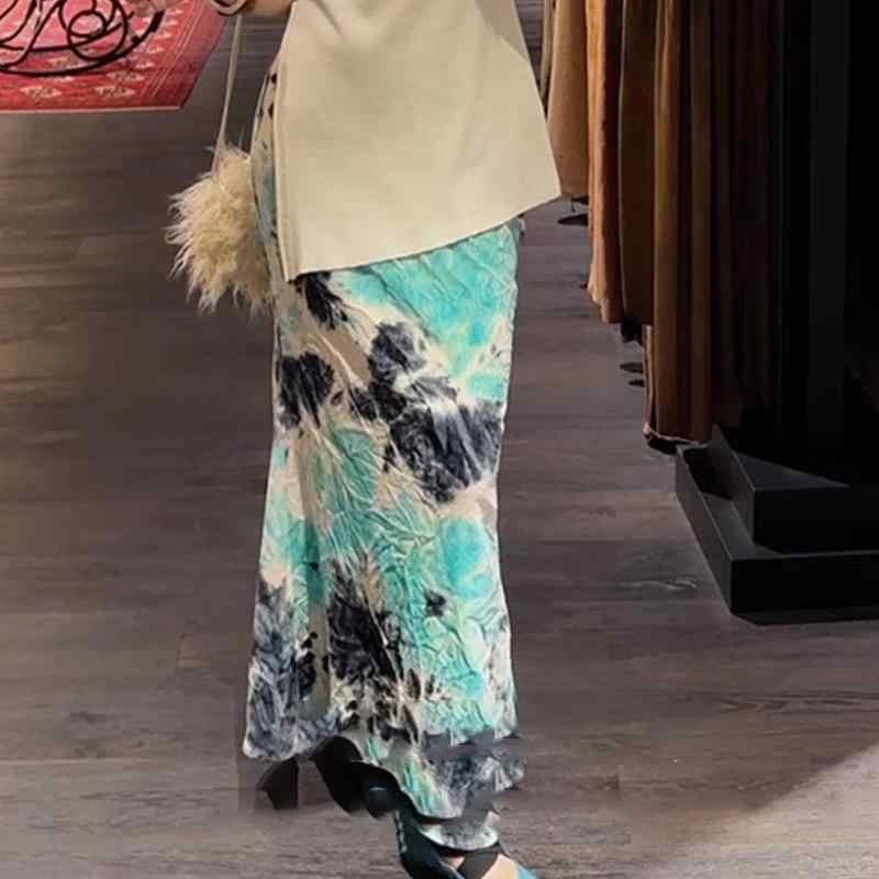 スカート レディース ロングスカート マーメイドスカート チャイナ風 魚尾スカート ボトムス バックシャン 暈染め 美脚 細見え きれいめ レトロ エレガント 和モダン お呼ばれ 上品 落ち感 春秋｜クリーンライフショップ