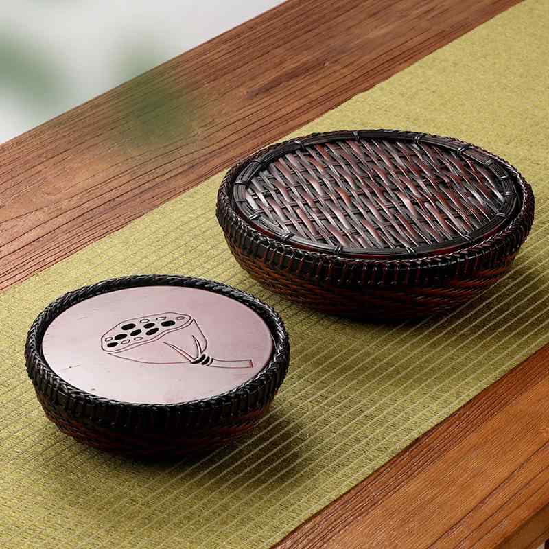 茶盤 丸型 竹製 竹編み 茶托 水貯め式 卓上 干泡台 急須置き 茶器 伝統工芸 和風｜クリーンライフショップ
