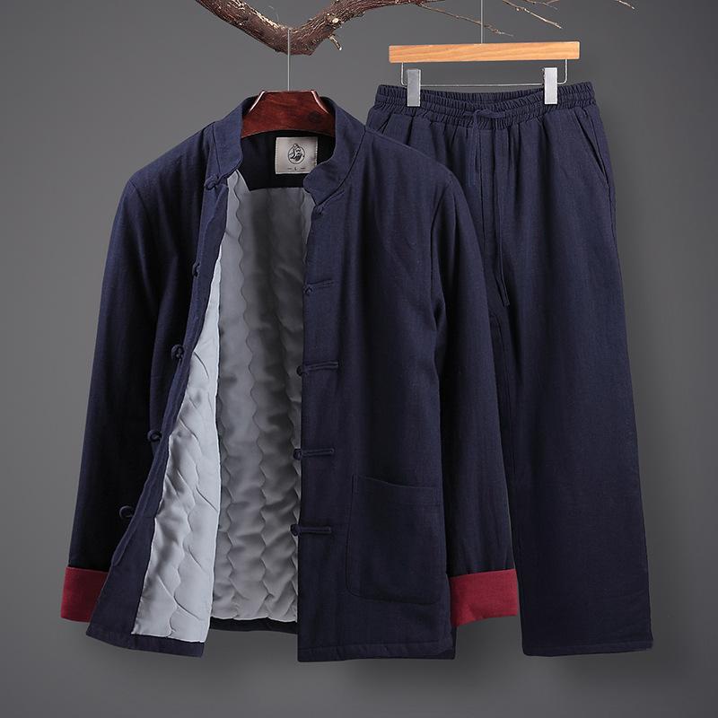 アウター メンズ 中綿ジャケット ズボン チャイナ服 中綿コート チャイナ風 パンツ 切り替え 冬用 リネン コットン 暖かい 防寒 部屋着 カジュアル 紳士 レトロ 和風｜クリーンライフショップ