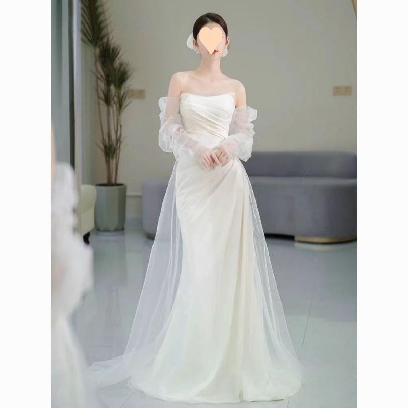 ウェディングドレス レディース 韓国 マーメイド 高腰 オフショルダー 白 結婚式 花嫁 披露宴 パーティー ブライダル エレガント かわいい 上品 ロング丈 小さいサイズ 大きいサイズ