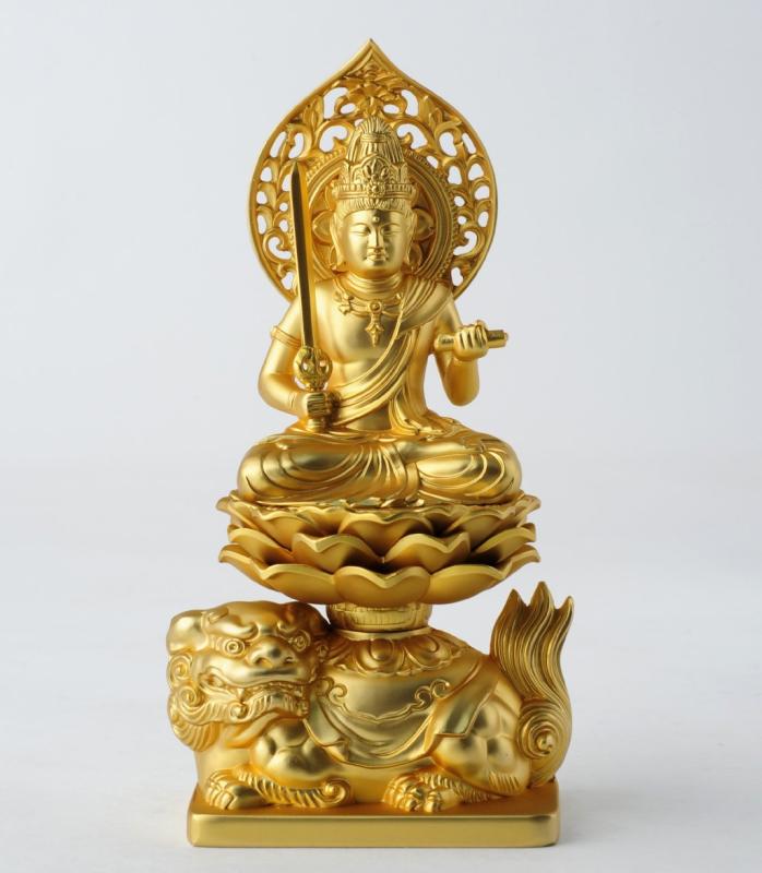 仏像 文殊菩薩 15cm（金メッキ/24金） 仏師：牧田秀雲 原型＿（卯年生まれ） 十二支守り本尊 干支 高岡銅器(もんじゅぼさつ)