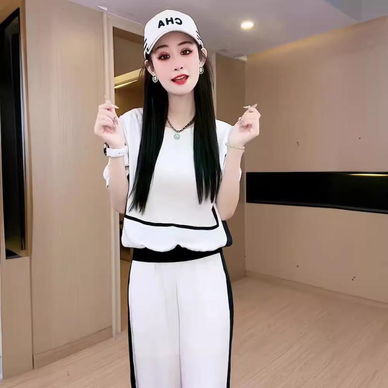 セットアップ レディース 春夏 カットソー パンツ 2点セット 長袖 綿 カジュアル 韓国風 ファッション 通勤 普段使い トップス ボトムス ホワイト｜clearstore