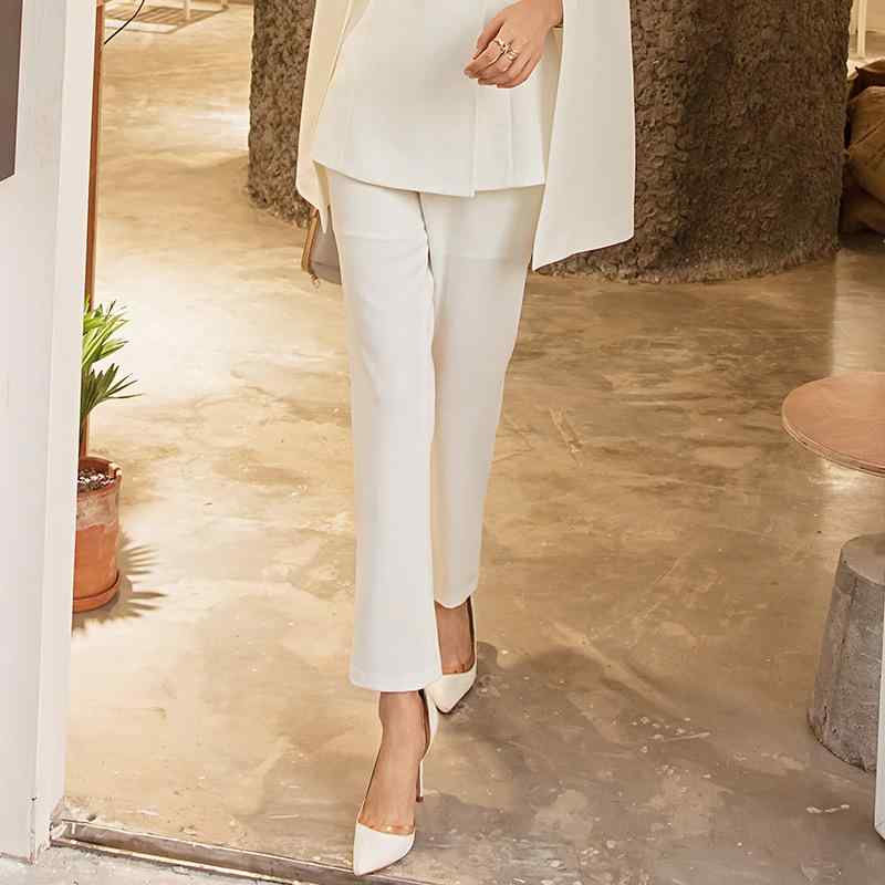 パンツ レディース 春秋 高腰 きれいめ 美脚 ストレッチ テーパードパンツ 通勤 オフィス カジュアル ポリエステル ホワイト2