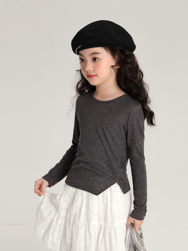 Tシャツ キッズ 女の子 子供服 秋冬 長袖 カットソー 伸縮性 やわらかい 肌触り ラウンドネック インナー ピンク系 グレー2