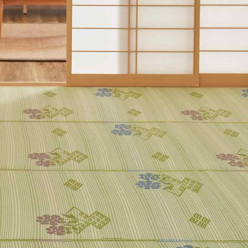 萩原 PP柄上敷き グリーン 58間4.5畳 「#110」 い草風 柄上敷き 花ござ 水洗いOK 日本製 約264X264cm