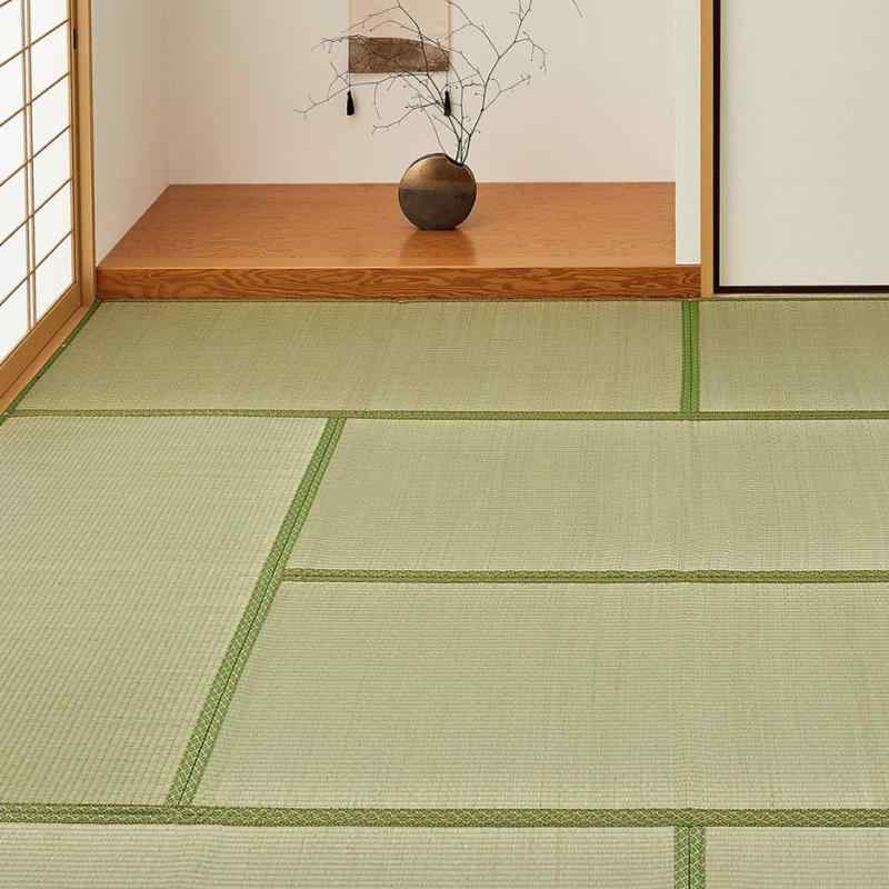 萩原 い草 畳式上敷き 裏貼り 鷲羽 グリーン 58間6畳 約264×352cm い草カーペット 畳と同じ配列 模様替え 保護