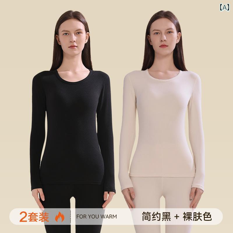 インナー レディース あったかインナー 裏起毛 ポリエステル 長袖Tシャツ ロングタイツ 上下セット 秋冬 ブラック ヌード ベージュ ピンク パープル ホワイト グリーン カーキ グレー S M L XL 2XL 3XL