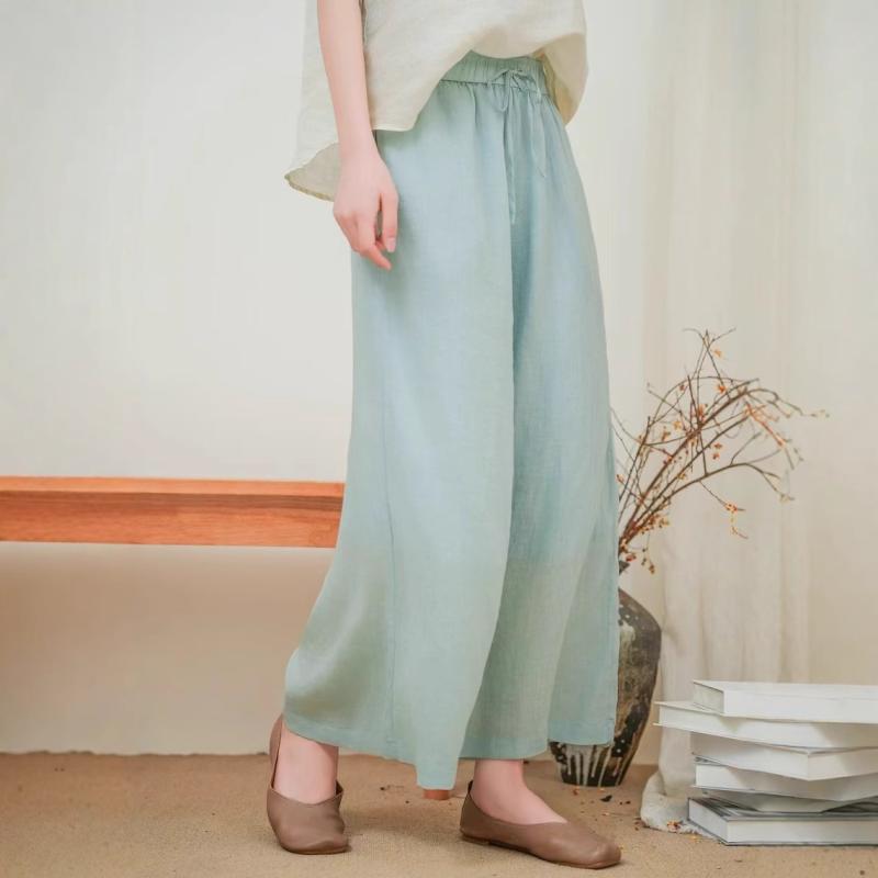 ズボン下 レディース ?麻 ワイドレッグパンツ 春夏 リネン ゆったり 引っ切り無い 酉の方角天然ゴム 心地よい 好いたらしいめ 読みもの風 透け透け ロングズボン下 白 紫 サクラ色系 青色系2