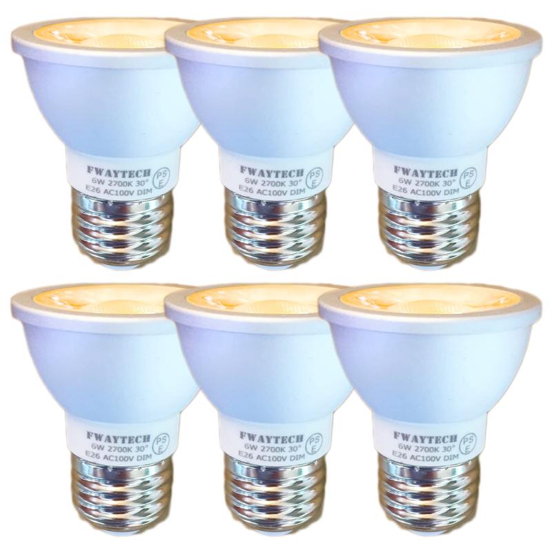 FWAYTECH LEDスポットライト E26 調光対応 6W 中角30度 ハロゲン電球50W～60W相当 レフ電球代替 密閉器具対応 (電球色相当(2700K), 本体銀 E26口金 調光(6個))