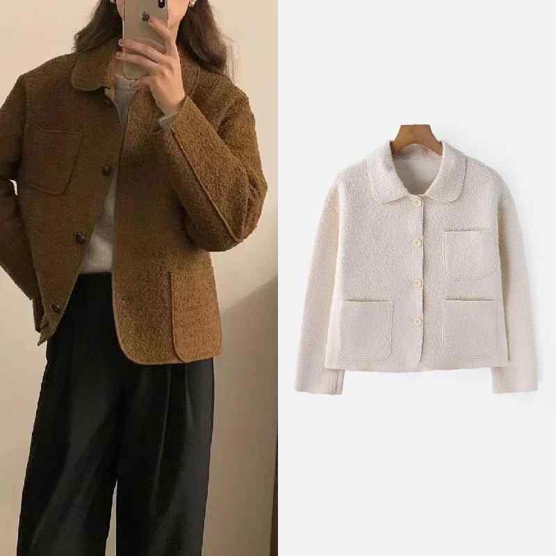 ジャケット レディース シープレザー風ボア 秋冬 羊毛混紡 アウター シャギー ふわふわ もこもこ 防寒 あったか 韓国風 ベージュ コーヒー カーキ2