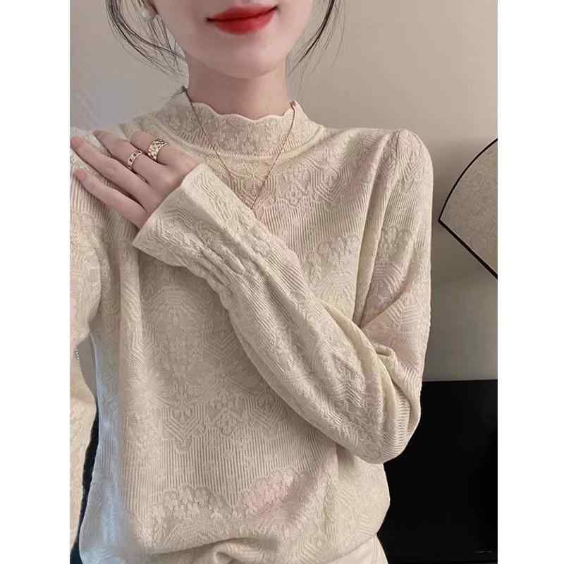 ニット レディース 長袖 ハーフネック ジャガード編み プルオーバー ゆったり 厚手 トップス 暖かい 防寒 きれいめ 上品 かわいい カジュアル ピンク系 ベージュ系 アイボリー