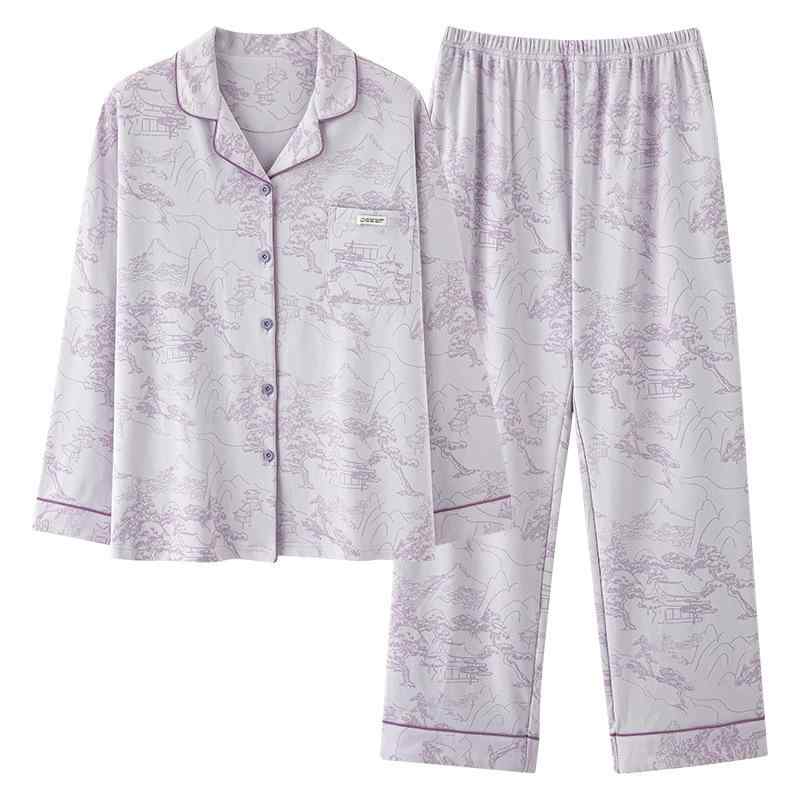 パジャマ レディース 春秋 長袖 開襟 セットアップ リラックス ウェア 部屋着 寝間着 M L XL 2XL 薄手 通気性 快適 外着 可能