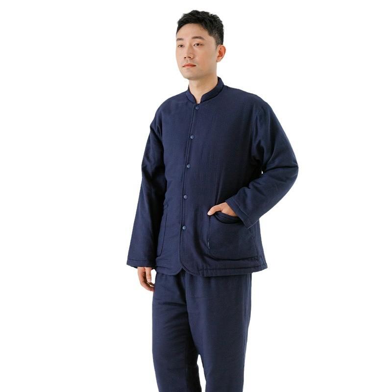 御部屋御召しもの レディース 朦々たる パジャマ 上下仕かける 冬用 あったか 寝巻き 御部屋着 御上さん 成人男性用 防寒 綿織物 襟付き添い人 薄墨色 紺 さくら色 黄味がかった2